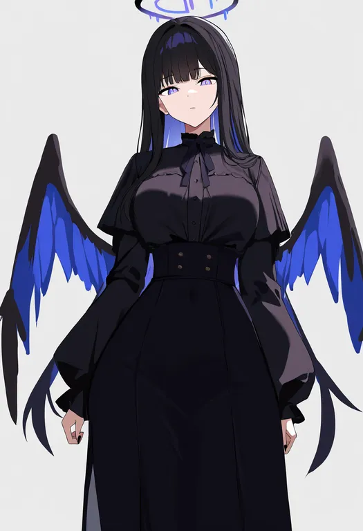 masterpiece, best quality, newest, absurdres, highres, safe, two-tone_wings, 1girl, solo, simple_background — by k3scat, made with ComfyUI
