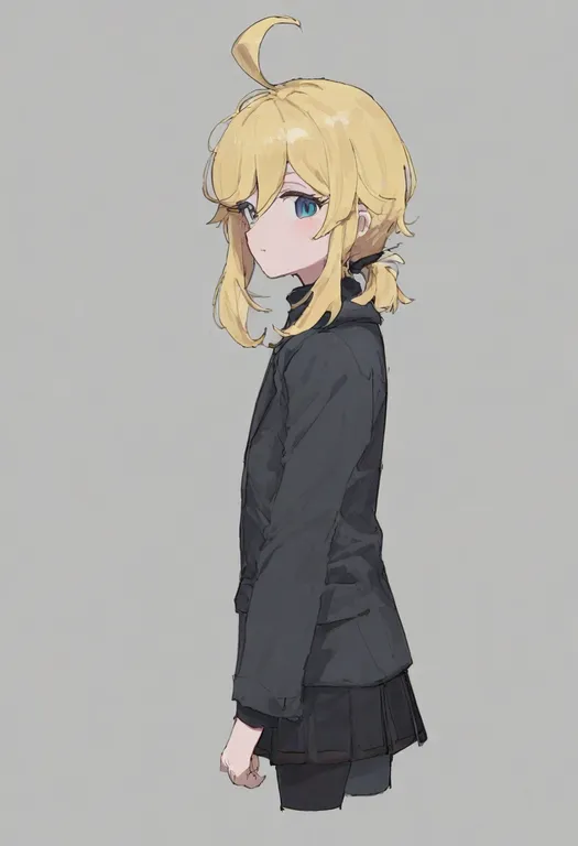masterpiece, best quality, general, cowlick, 1girl, solo, simple background — by k3scat, made with ComfyUI