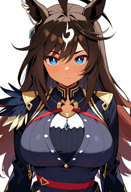 masterpiece, best quality, score_7, safe, duramente (umamusume), umamusume, solo, upper body, simple background — by k3scat, made with ComfyUI