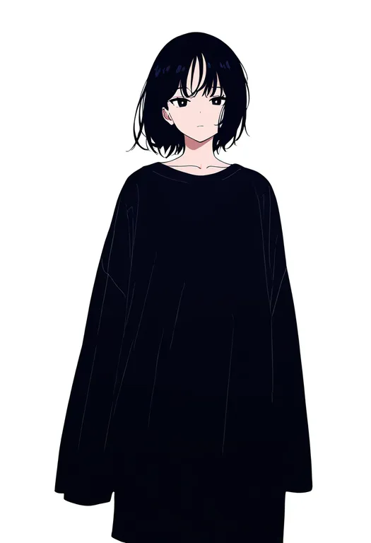 masterpiece, best quality, newest, absurdres, highres, safe, oversized_clothes, 1girl, solo, simple_background — by k3scat, made with ComfyUI