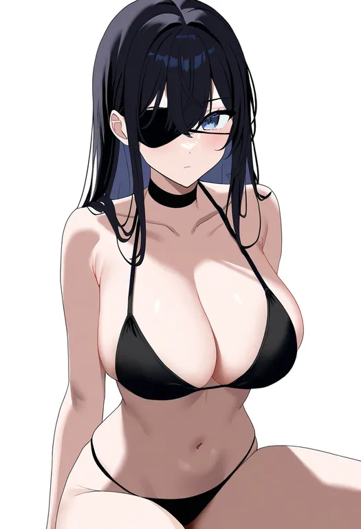 masterpiece, best quality, newest, absurdres, highres, safe, eyepatch_bikini, 1girl, solo, simple_background — by k3scat, made with ComfyUI