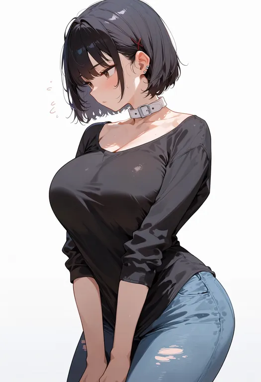 masterpiece, best quality, score_7, safe, white collar, 1girl, solo, simple background — by k3scat, made with ComfyUI