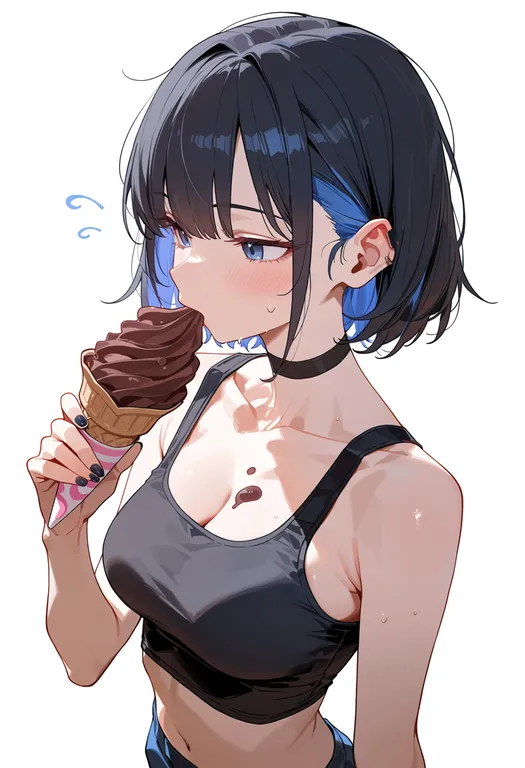 masterpiece, best quality, score_7, safe, ice cream, 1girl, solo, upper body, simple background — by k3scat, made with ComfyUI