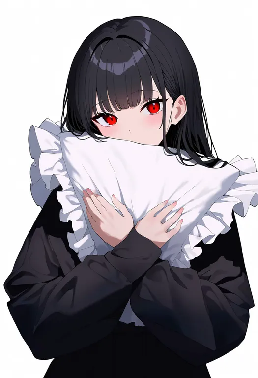 masterpiece, best quality, newest, absurdres, highres, safe, frilled_pillow, 1girl, solo, simple_background — by k3scat, made with ComfyUI
