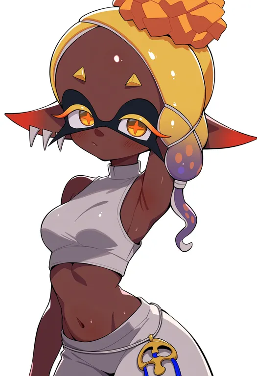 masterpiece, best quality, score_7, safe, frye (deep cut outfit) (splatoon), solo, upper body, simple background — by k3scat, made with ComfyUI