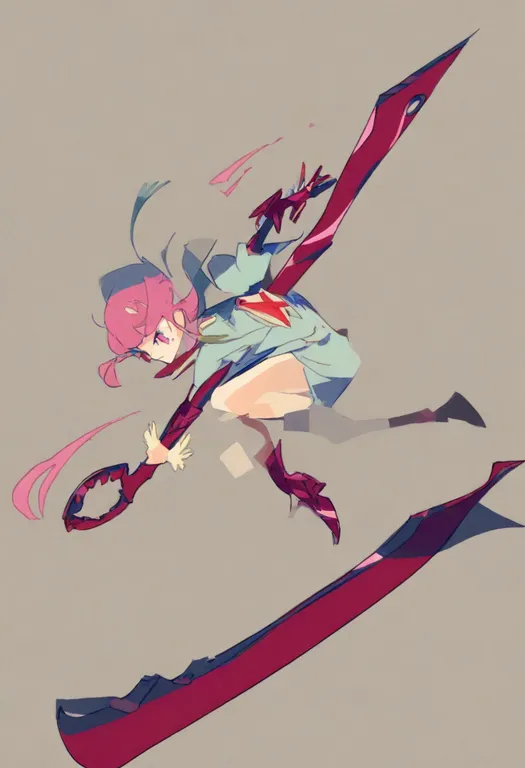 masterpiece, best quality, general, scissor blade (kill la kill), 1girl, solo, simple background — by k3scat, made with ComfyUI