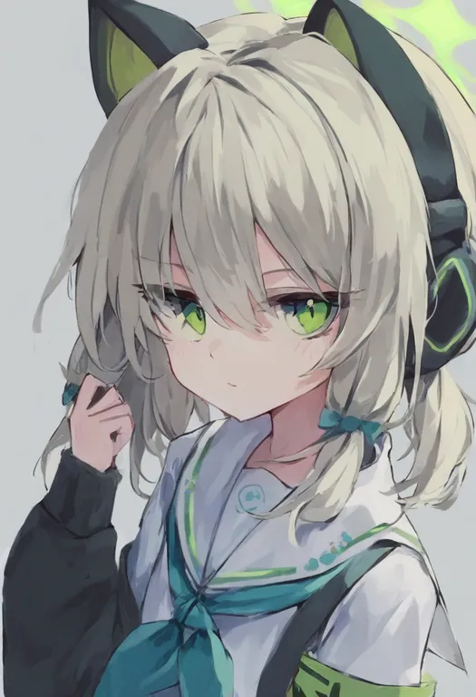 masterpiece, best quality, general, green armband, 1girl, solo, simple background — by k3scat, made with ComfyUI