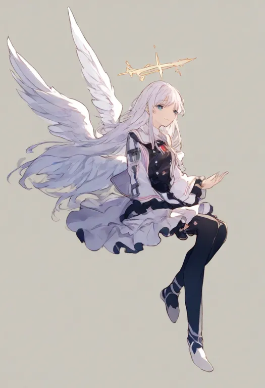 masterpiece, best quality, general, white wings, 1girl, solo, full body, simple background — by k3scat, made with ComfyUI