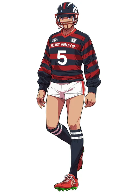 masterpiece, best quality, score_7, safe, 2015 rugby world cup, solo, full body, simple background — by k3scat, made with ComfyUI