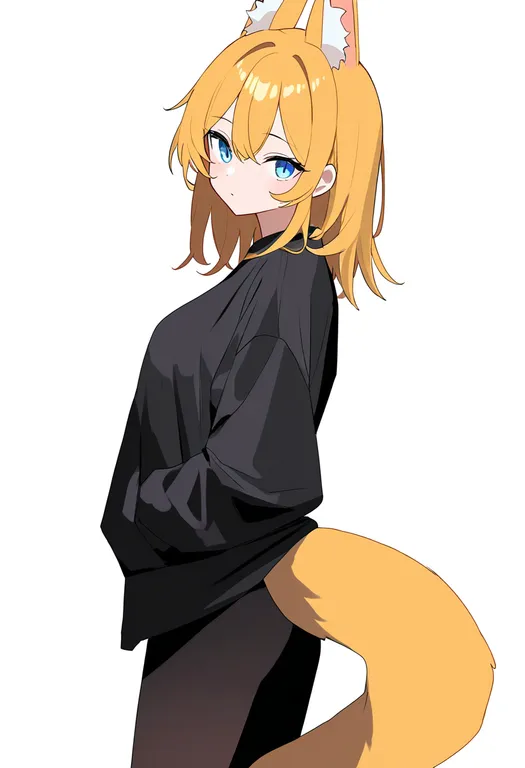 masterpiece, best quality, newest, absurdres, highres, safe, yellow_tail, 1girl, solo, simple_background — by k3scat, made with ComfyUI