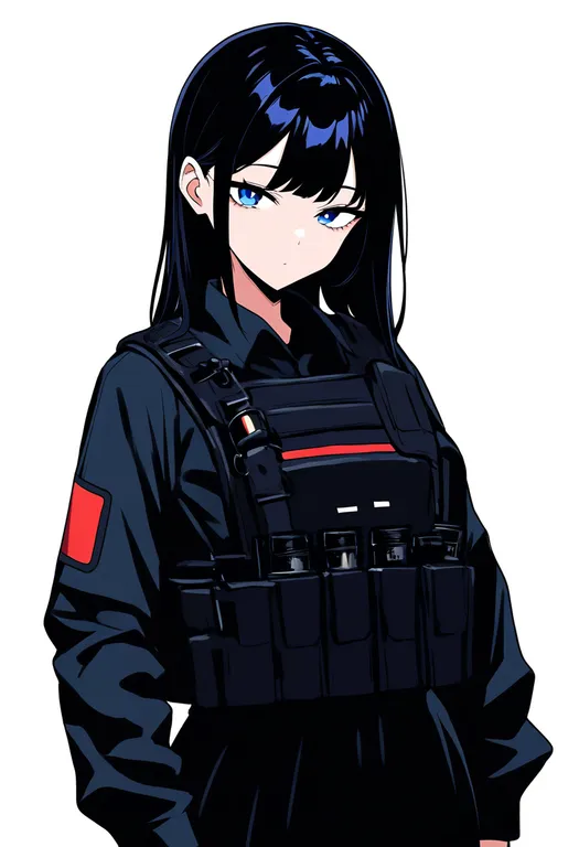 masterpiece, best quality, newest, absurdres, highres, safe, load_bearing_vest, 1girl, solo, simple_background — by k3scat, made with ComfyUI