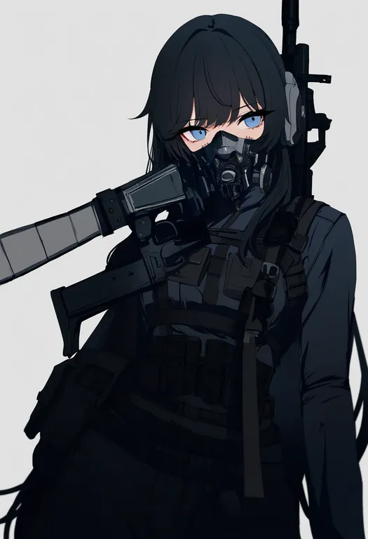 masterpiece, best quality, newest, absurdres, highres, safe, machine_gun, 1girl, solo, simple_background — by k3scat, made with ComfyUI