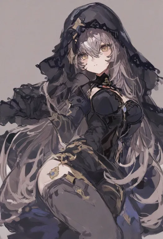 masterpiece, best quality, general, black veil, 1girl, solo, simple background — by k3scat, made with ComfyUI