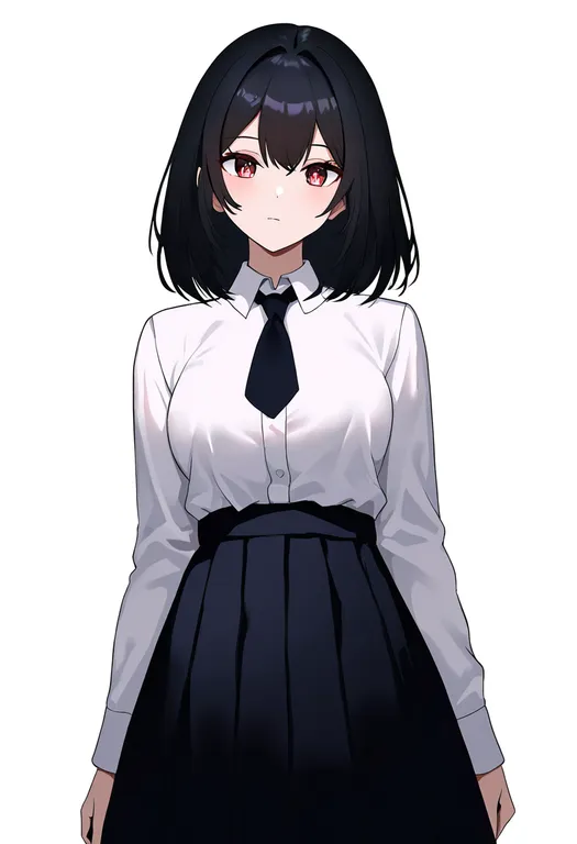 masterpiece, best quality, newest, absurdres, highres, safe, short_necktie, 1girl, solo, simple_background — by k3scat, made with ComfyUI