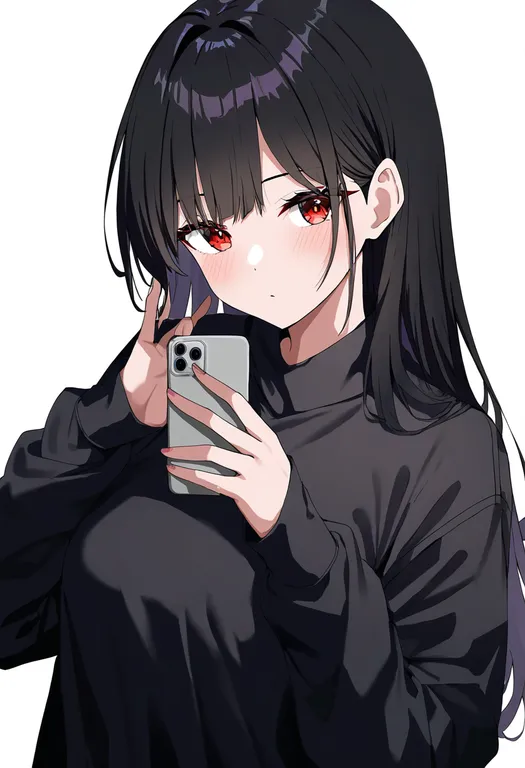 masterpiece, best quality, newest, absurdres, highres, safe, viewer_holding_phone, 1girl, solo, simple_background — by k3scat, made with ComfyUI
