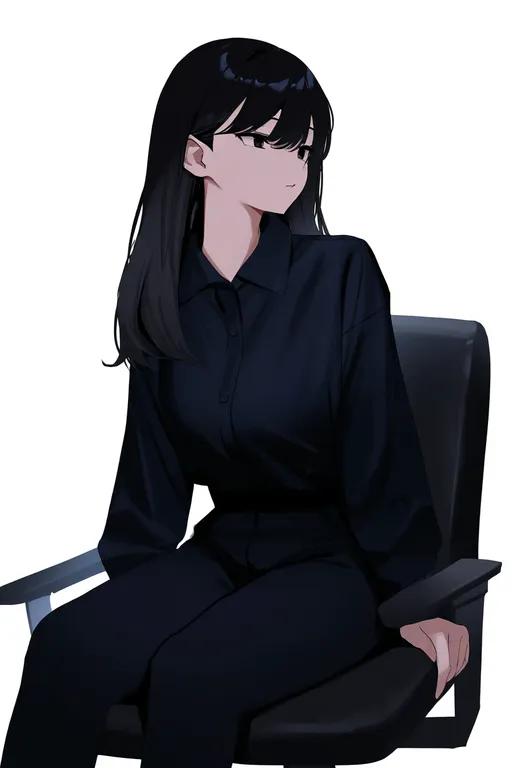 masterpiece, best quality, newest, absurdres, highres, safe, swivel_chair, 1girl, solo, simple_background — by k3scat, made with ComfyUI