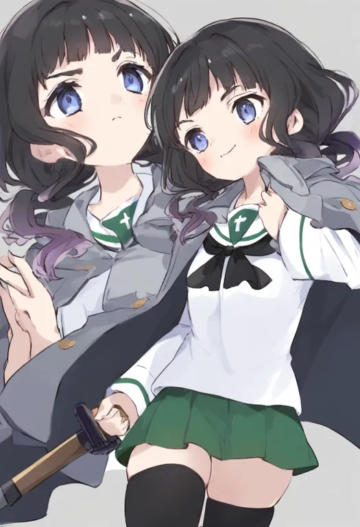 masterpiece, best quality, general, ooarai school uniform, 1girl, solo, simple background — by k3scat, made with ComfyUI