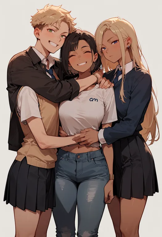 masterpiece, best quality, score_7, safe, group hug, 1girl — by k3scat, made with ComfyUI