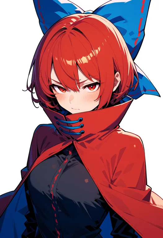 masterpiece, best quality, score_7, safe, sekibanki, touhou, solo, upper body, simple background — by k3scat, made with ComfyUI