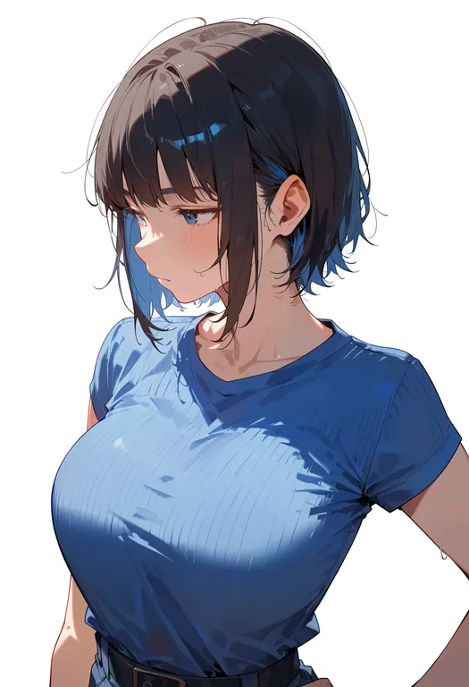 masterpiece, best quality, score_7, safe, blue hawaii, 1girl, solo, upper body, simple background — by k3scat, made with ComfyUI