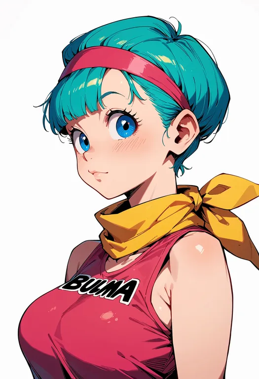 masterpiece, best quality, score_7, safe, bulma, solo, upper body, simple background — by k3scat, made with ComfyUI