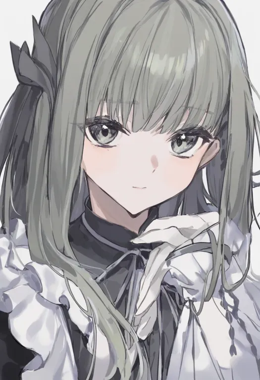 masterpiece, best quality, general, grey ribbon, 1girl, solo, simple background — by k3scat, made with ComfyUI