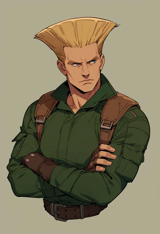 masterpiece, best quality, score_7, safe, guile, solo, upper body, simple background — by k3scat, made with ComfyUI