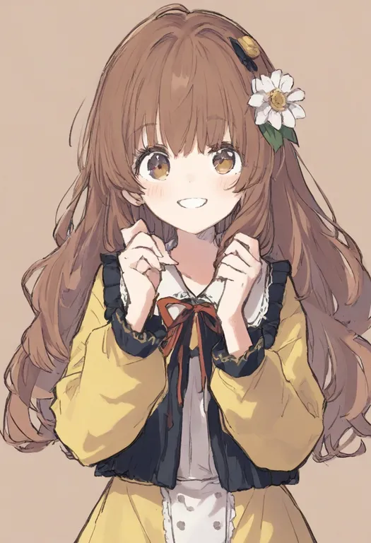 masterpiece, best quality, general, yellow dress, 1girl, solo, simple background — by k3scat, made with ComfyUI