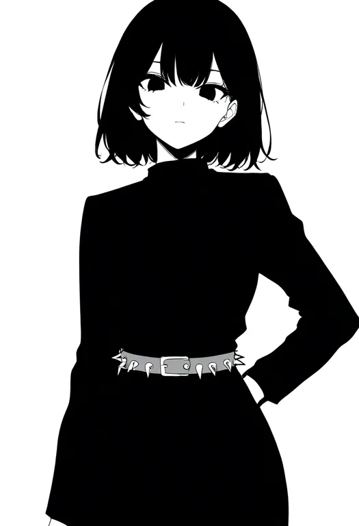 masterpiece, best quality, newest, absurdres, highres, safe, spiked_belt, 1girl, solo, simple_background — by k3scat, made with ComfyUI