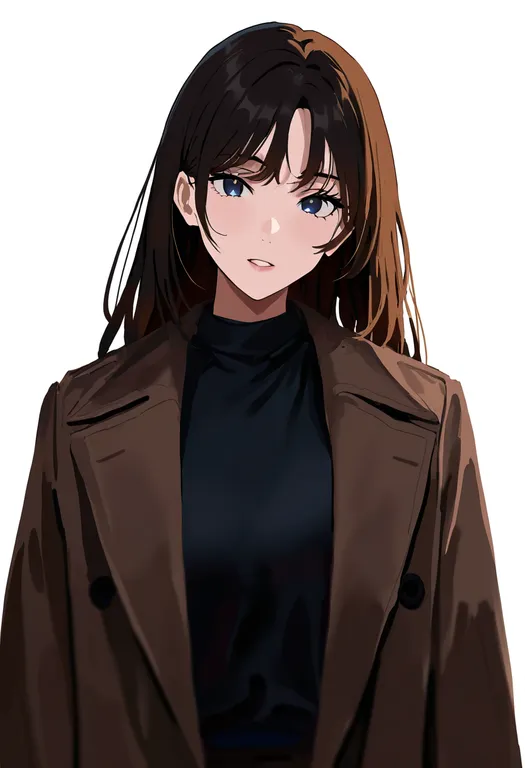 masterpiece, best quality, newest, absurdres, highres, safe, brown_coat, 1girl, solo, simple_background — by k3scat, made with ComfyUI