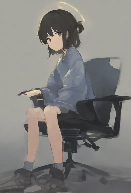 masterpiece, best quality, general, swivel chair, 1girl, solo, simple background — by k3scat, made with ComfyUI