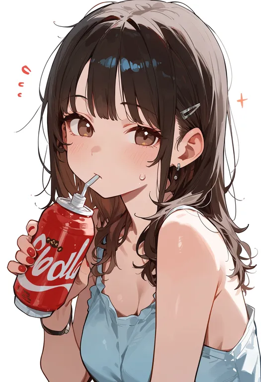masterpiece, best quality, score_7, safe, soda, 1girl, solo, upper body, simple background — by k3scat, made with ComfyUI