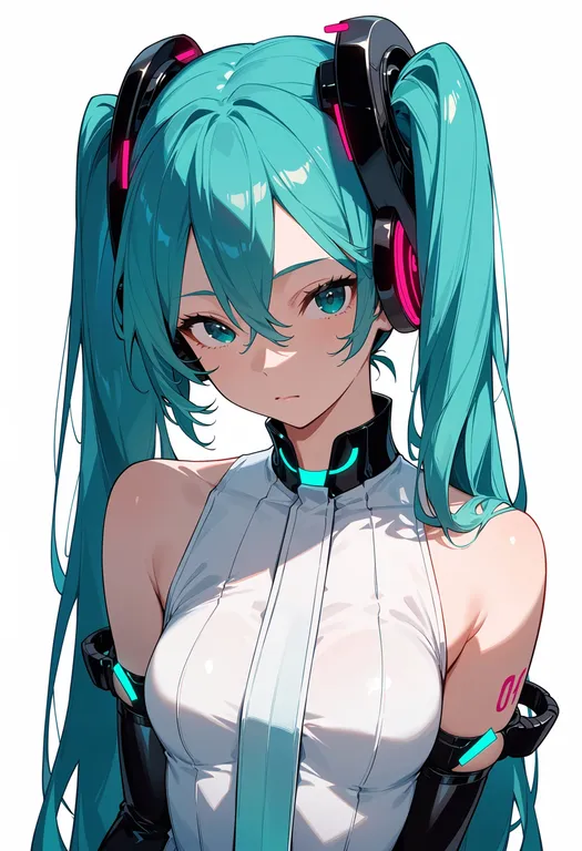 masterpiece, best quality, score_7, safe, hatsune miku (append), solo, upper body, simple background — by k3scat, made with ComfyUI