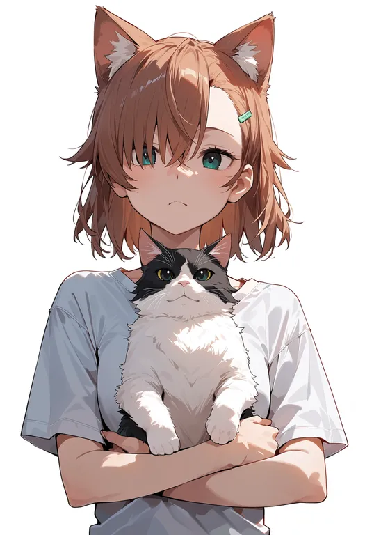 masterpiece, best quality, score_7, safe, misaka imouto 10032's cat, solo, upper body, simple background — by k3scat, made with ComfyUI