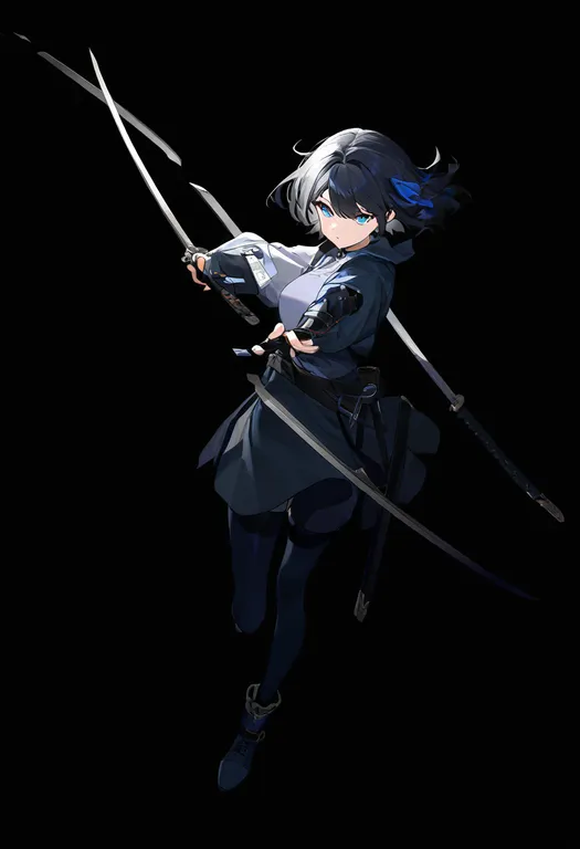 masterpiece, best quality, newest, absurdres, highres, safe, multiple_swords, 1girl, solo, simple_background — by k3scat, made with ComfyUI