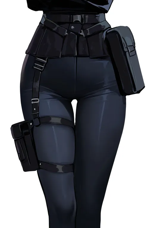 masterpiece, best quality, newest, absurdres, highres, safe, thigh_pouch, 1girl, solo, simple_background — by k3scat, made with ComfyUI