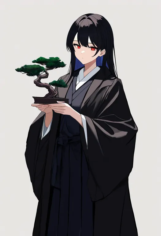 masterpiece, best quality, newest, absurdres, highres, safe, bonsai, 1girl, solo, simple_background — by k3scat, made with ComfyUI