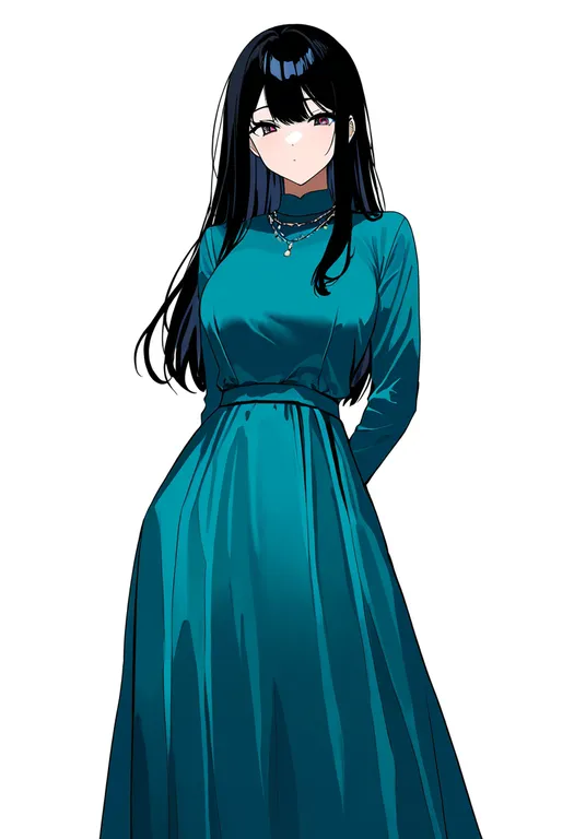 masterpiece, best quality, newest, absurdres, highres, safe, aqua_dress, 1girl, solo, simple_background — by k3scat, made with ComfyUI