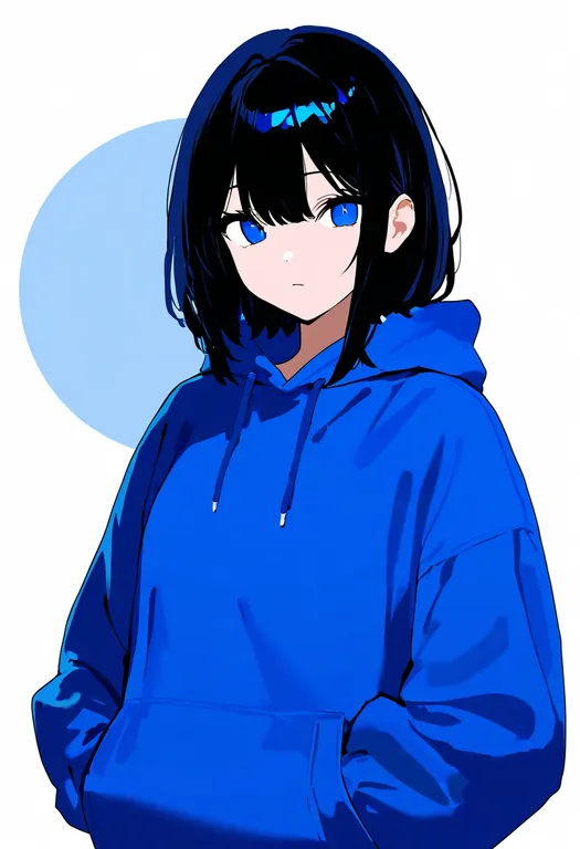 masterpiece, best quality, newest, absurdres, highres, safe, blue_hoodie, 1girl, solo, simple_background — by k3scat, made with ComfyUI