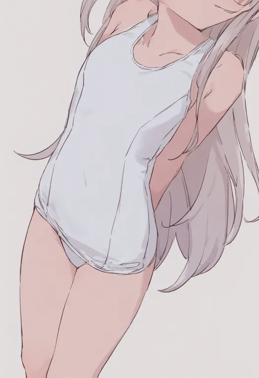 masterpiece, best quality, general, white one-piece swimsuit, 1girl, solo, simple background — by k3scat, made with ComfyUI