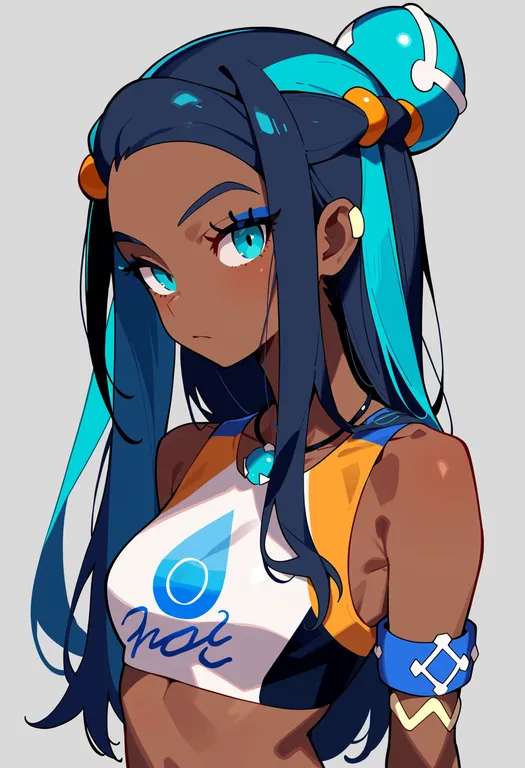 masterpiece, best quality, score_7, safe, nessa (pokemon), pokemon, solo, upper body, simple background — by k3scat, made with ComfyUI