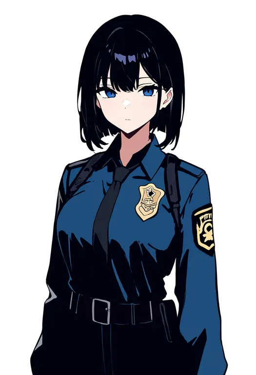 masterpiece, best quality, newest, absurdres, highres, safe, police_badge, 1girl, solo, simple_background — by k3scat, made with ComfyUI