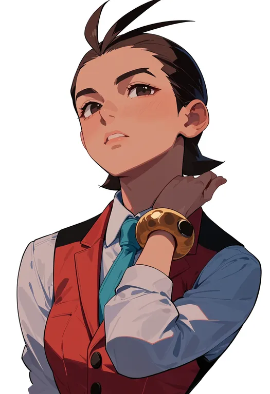 masterpiece, best quality, score_7, safe, apollo justice, solo, upper body, simple background — by k3scat, made with ComfyUI