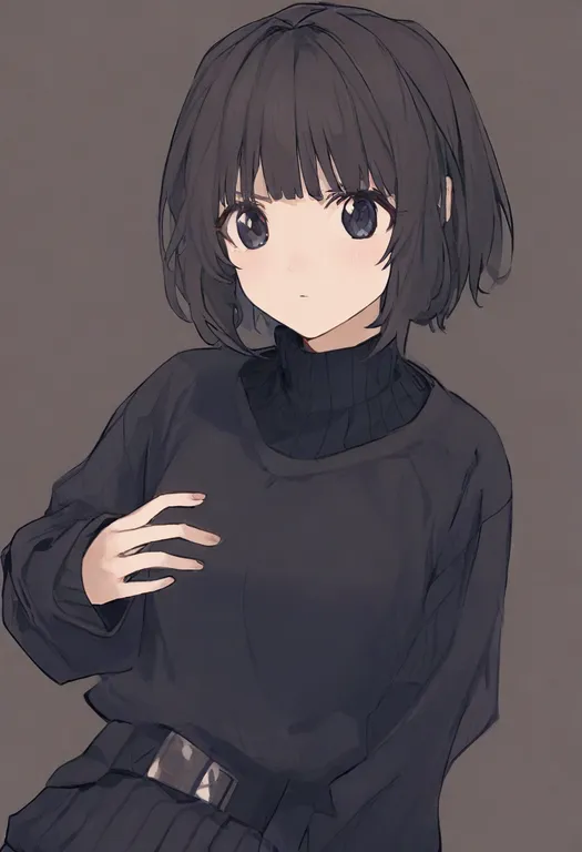 masterpiece, best quality, general, black sweater, 1girl, solo, simple background — by k3scat, made with ComfyUI