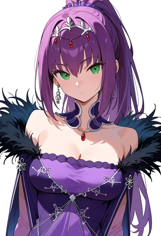 masterpiece, best quality, score_7, safe, scathach skadi (first ascension) (fate), solo, upper body, simple background — by k3scat, made with ComfyUI