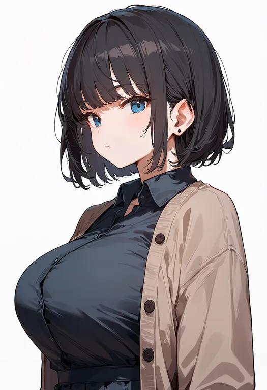 masterpiece, best quality, score_7, safe, cardigan, 1girl, solo, upper body, simple background — by k3scat, made with ComfyUI