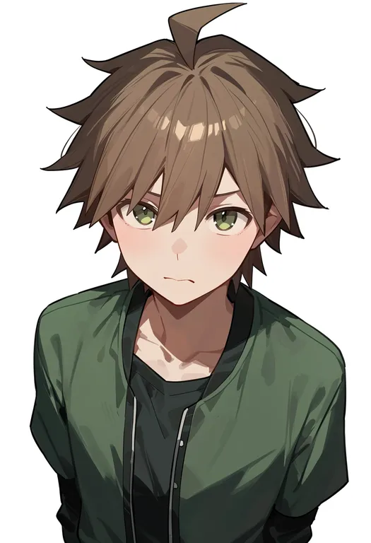 masterpiece, best quality, score_7, safe, naegi makoto, solo, upper body, simple background — by k3scat, made with ComfyUI