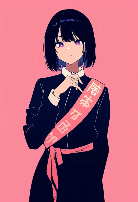masterpiece, best quality, newest, absurdres, highres, safe, pink_sash, 1girl, solo, simple_background — by k3scat, made with ComfyUI