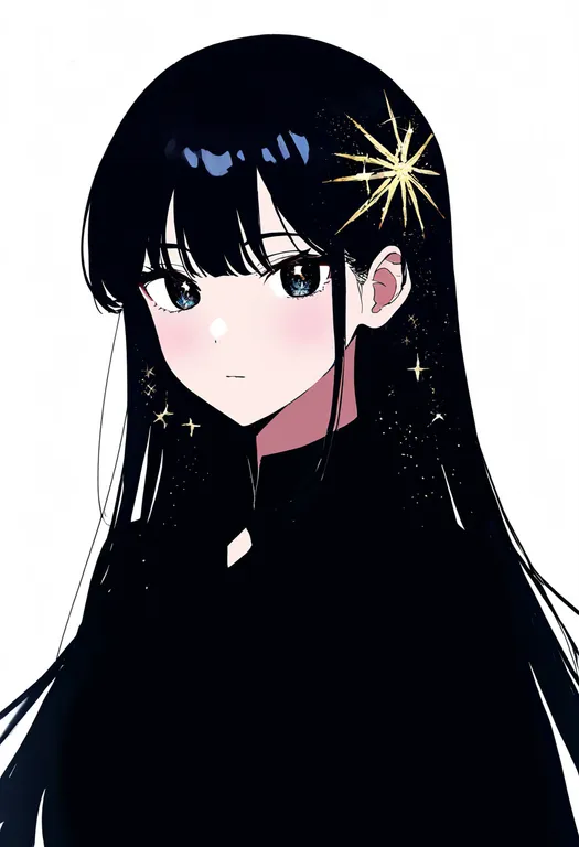 masterpiece, best quality, newest, absurdres, highres, safe, sparkle_hair_ornament, 1girl, solo, simple_background — by k3scat, made with ComfyUI