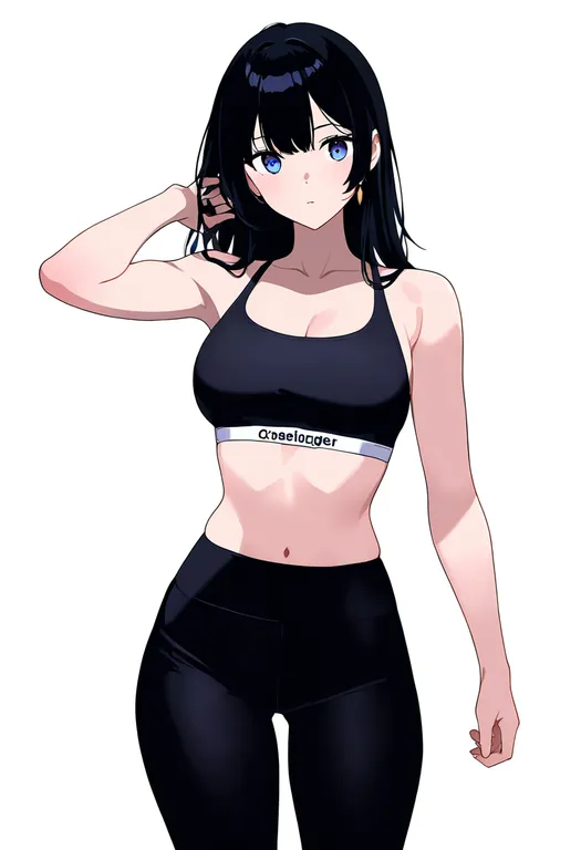 masterpiece, best quality, newest, absurdres, highres, safe, sports_bra, 1girl, solo, simple_background — by k3scat, made with ComfyUI